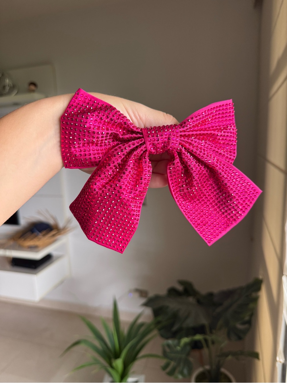 Sparkling Hot Pink Rhinestone Bow Hair Clip